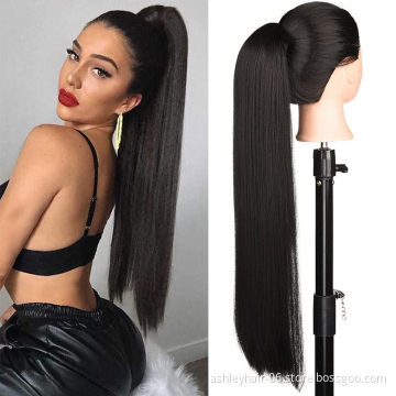 Julianna Wholesale 28Inch Kanekalon Fibre Straight Water Wave Hair Ready To Synthetic Hair Yaki Ponytails